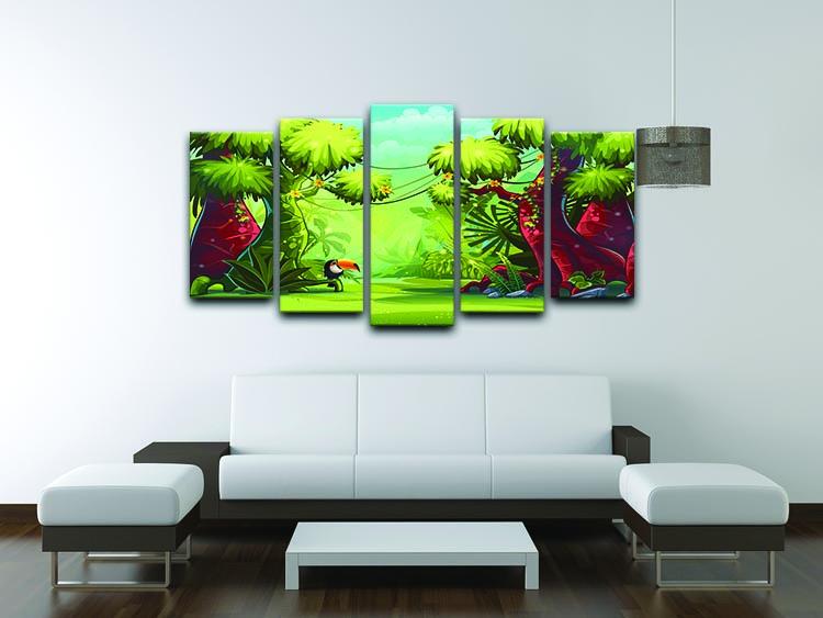 jungle with bird toucan 5 Split Panel Canvas - Canvas Art Rocks - 3