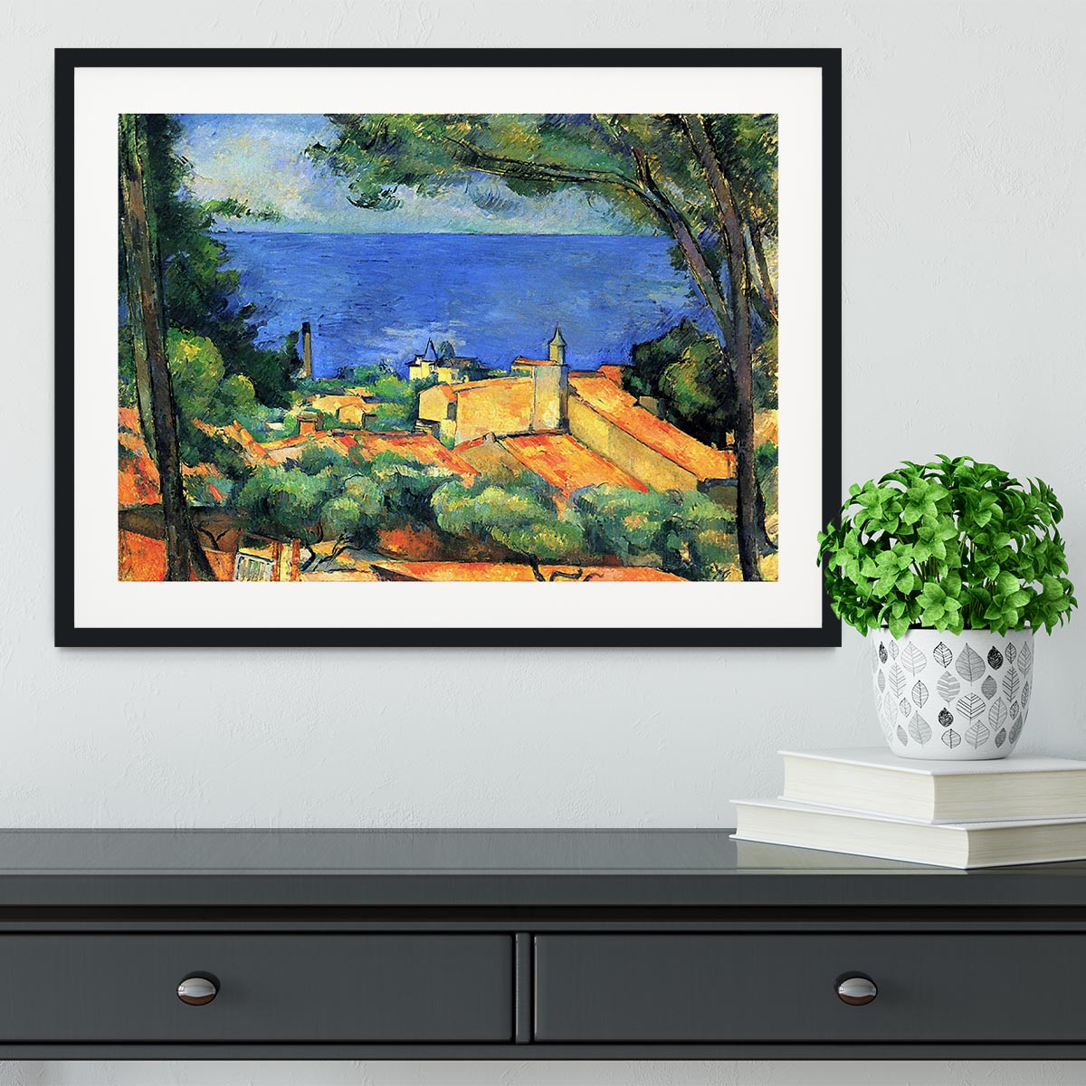 l'Estaque with Red Roofs by Cezanne Framed Print - Canvas Art Rocks - 1