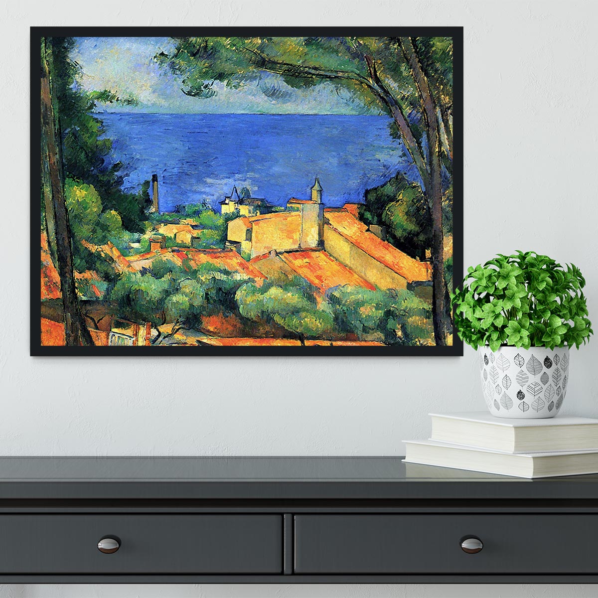 l'Estaque with Red Roofs by Cezanne Framed Print - Canvas Art Rocks - 2