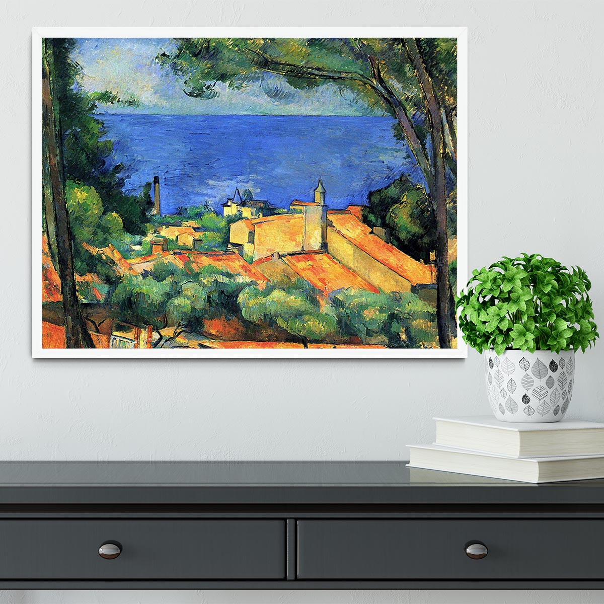 l'Estaque with Red Roofs by Cezanne Framed Print - Canvas Art Rocks -6