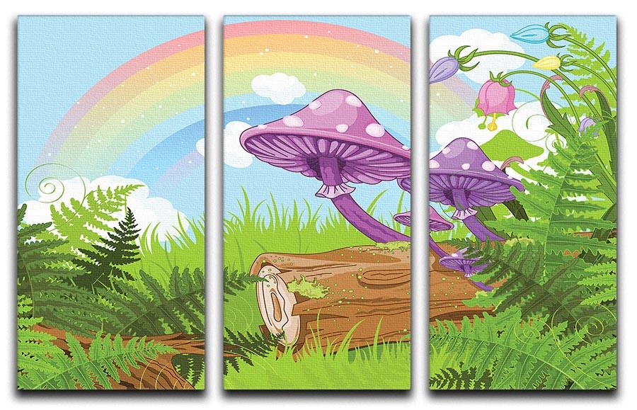 landscape with mushrooms and flowers 3 Split Panel Canvas Print - Canvas Art Rocks - 1