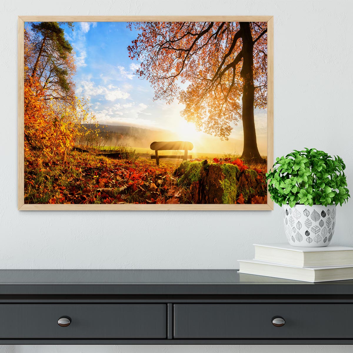 landscape with the sun warmly illumining Framed Print - Canvas Art Rocks - 4
