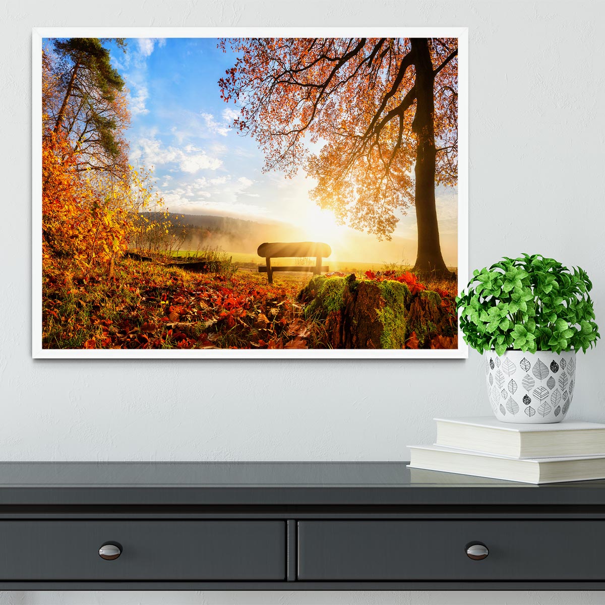 landscape with the sun warmly illumining Framed Print - Canvas Art Rocks -6