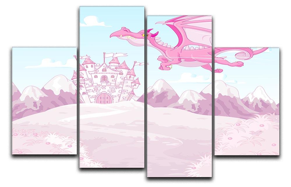 magic dragon on princess castle 4 Split Panel Canvas  - Canvas Art Rocks - 1