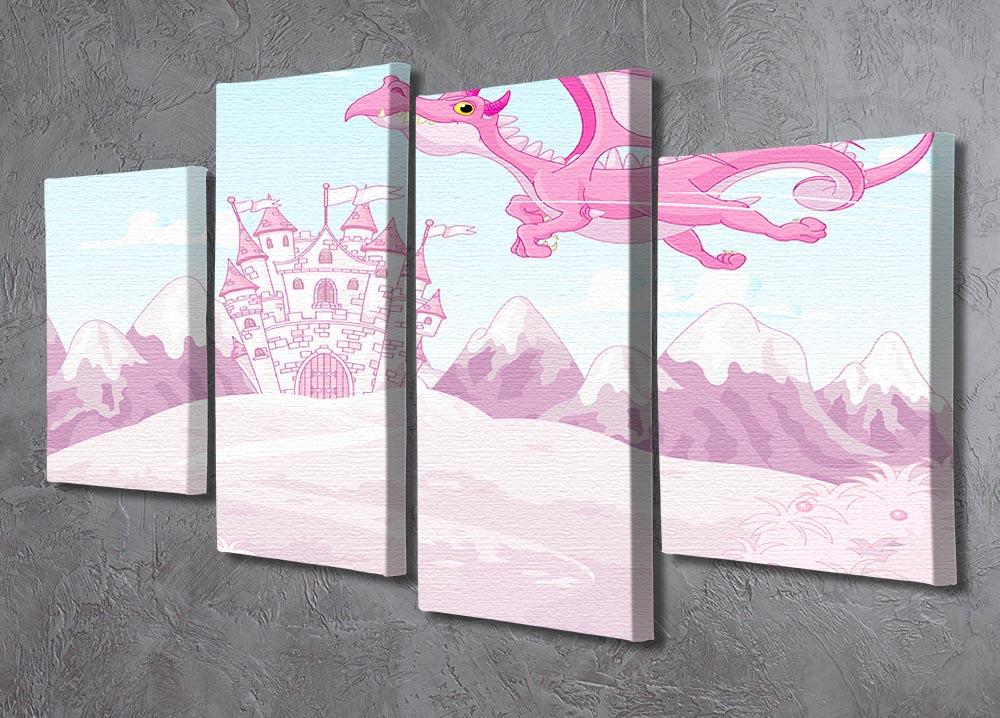 magic dragon on princess castle 4 Split Panel Canvas - Canvas Art Rocks - 2