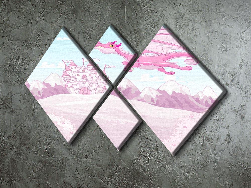 magic dragon on princess castle 4 Square Multi Panel Canvas - Canvas Art Rocks - 2