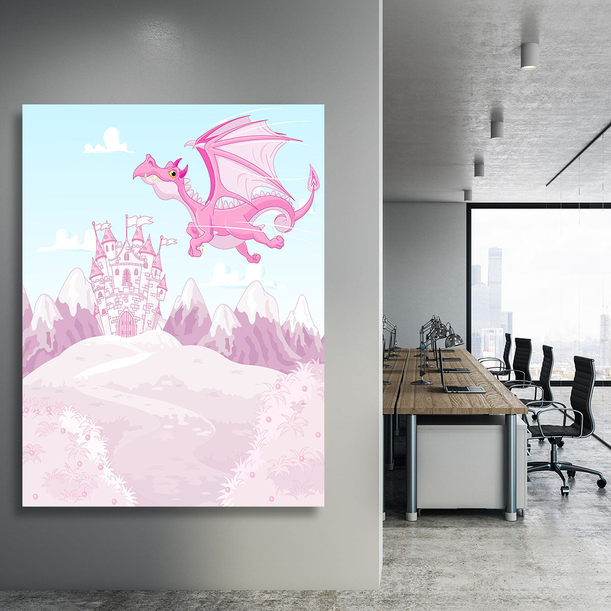 magic dragon on princess castle Canvas Print or Poster - Canvas Art Rocks - 3