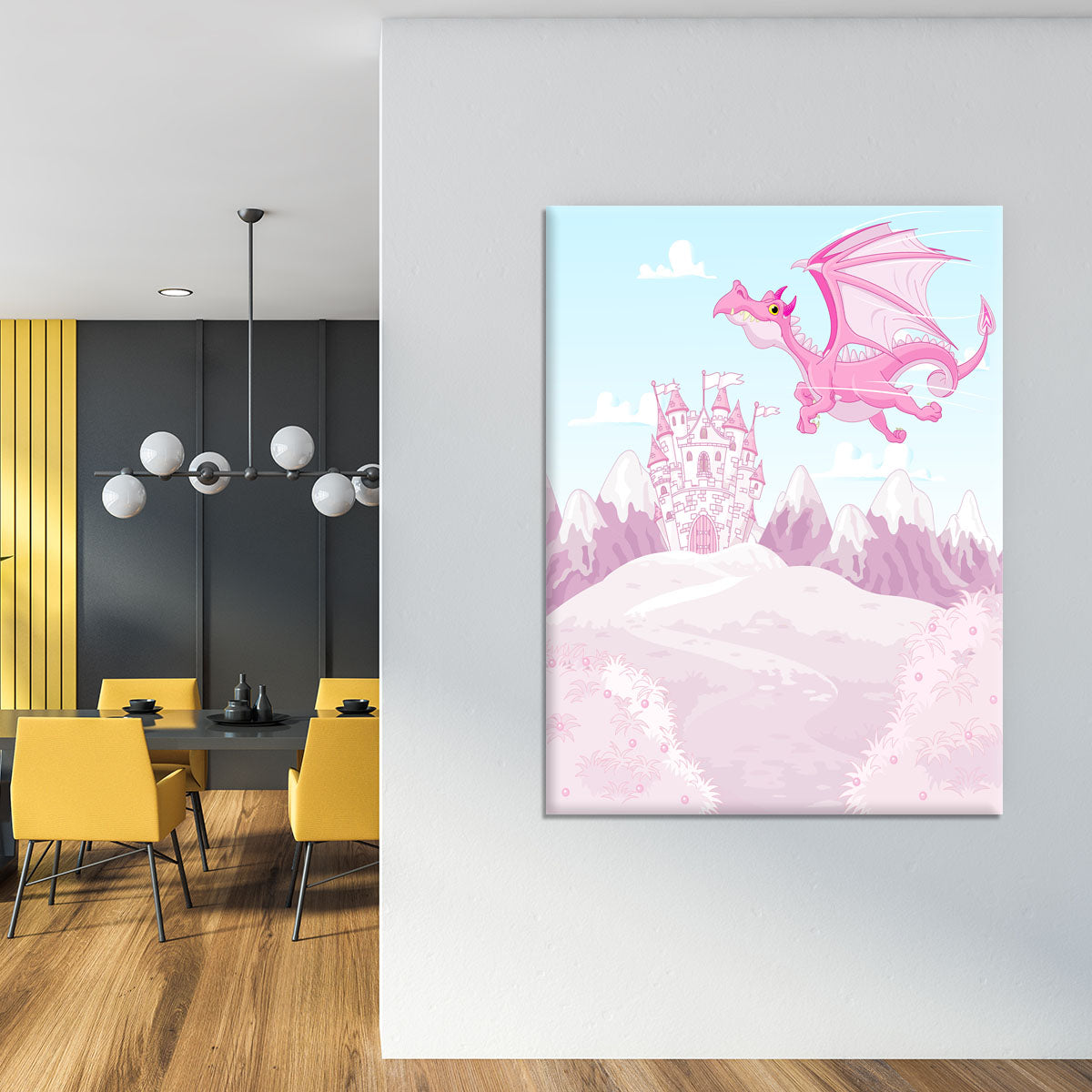magic dragon on princess castle Canvas Print or Poster - Canvas Art Rocks - 4
