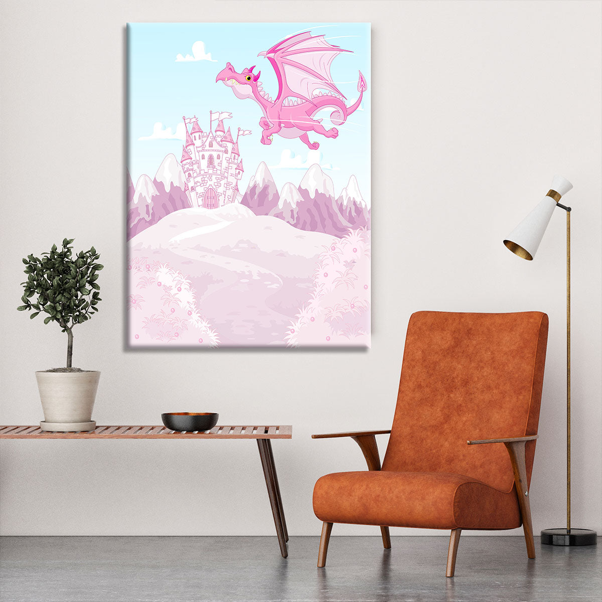 magic dragon on princess castle Canvas Print or Poster - Canvas Art Rocks - 6