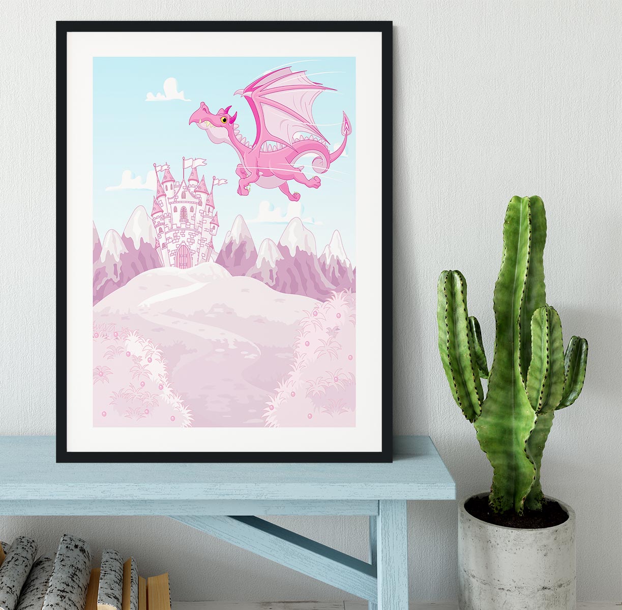 magic dragon on princess castle Framed Print - Canvas Art Rocks - 1