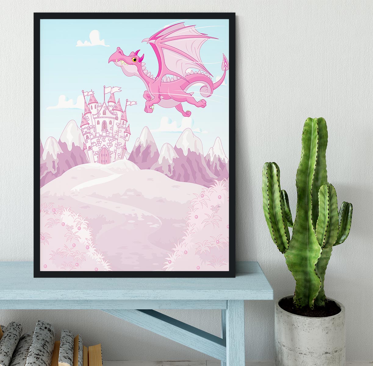 magic dragon on princess castle Framed Print - Canvas Art Rocks - 2