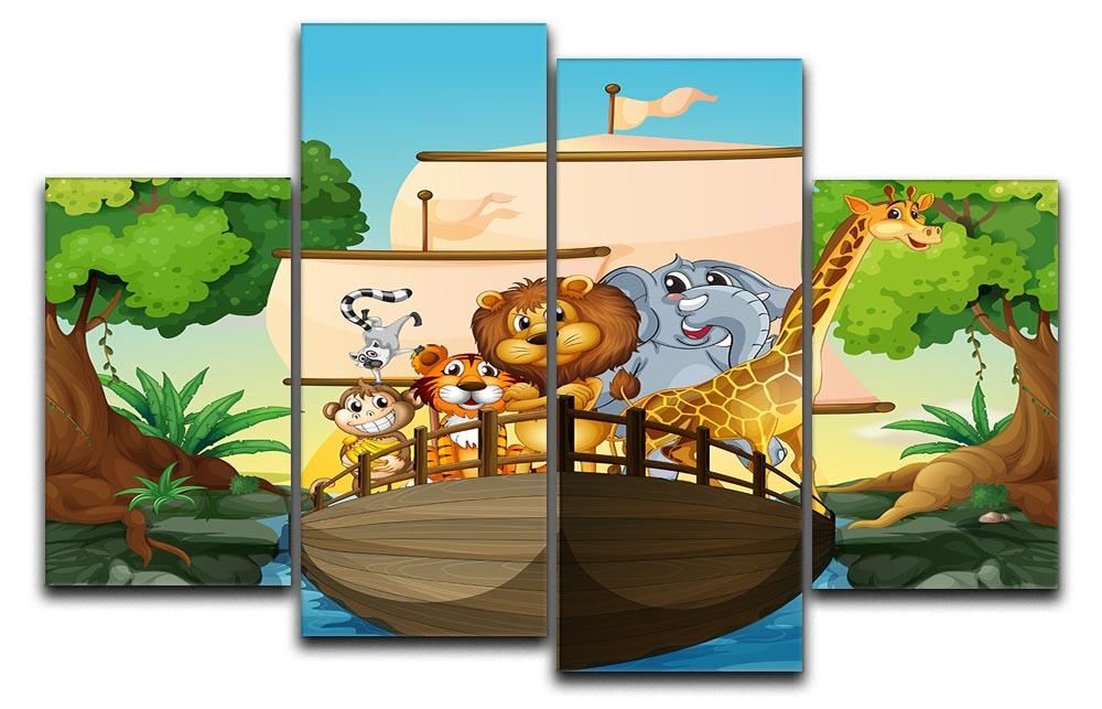 many animals on a boat 4 Split Panel Canvas  - Canvas Art Rocks - 1