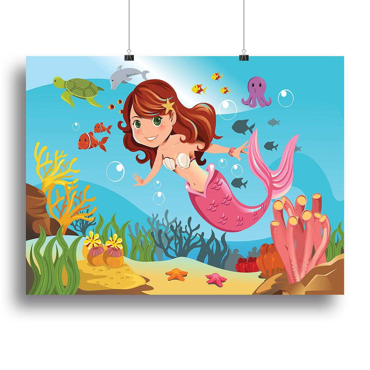 mermaid swimming underwater in the ocean Canvas Print or Poster - Canvas Art Rocks - 2