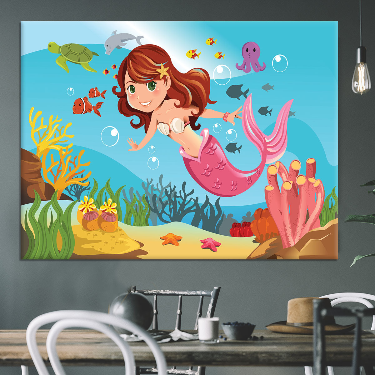 mermaid swimming underwater in the ocean Canvas Print or Poster - Canvas Art Rocks - 3