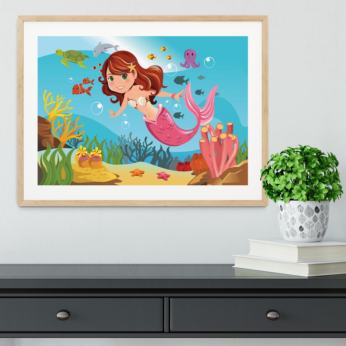 mermaid swimming underwater in the ocean Framed Print - Canvas Art Rocks - 3