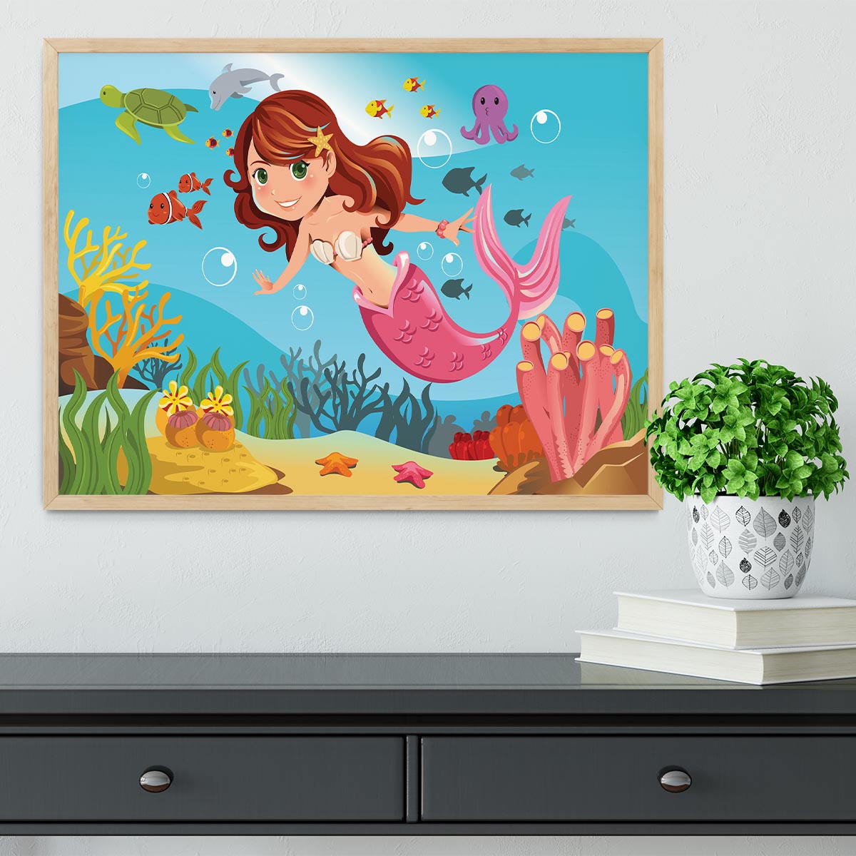 mermaid swimming underwater in the ocean Framed Print - Canvas Art Rocks - 4