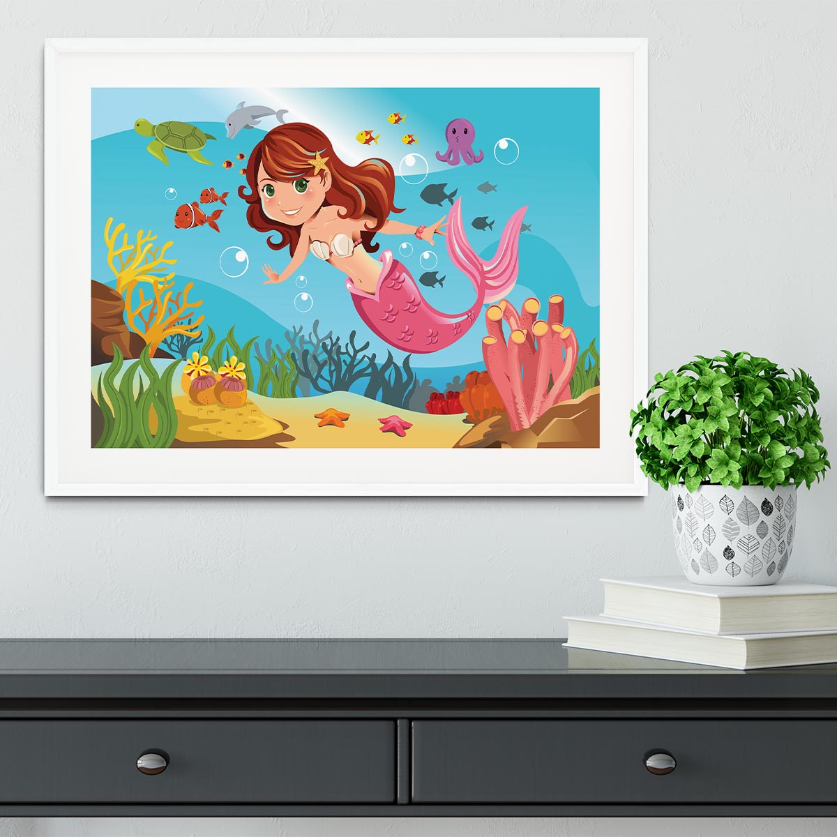 mermaid swimming underwater in the ocean Framed Print - Canvas Art Rocks - 5
