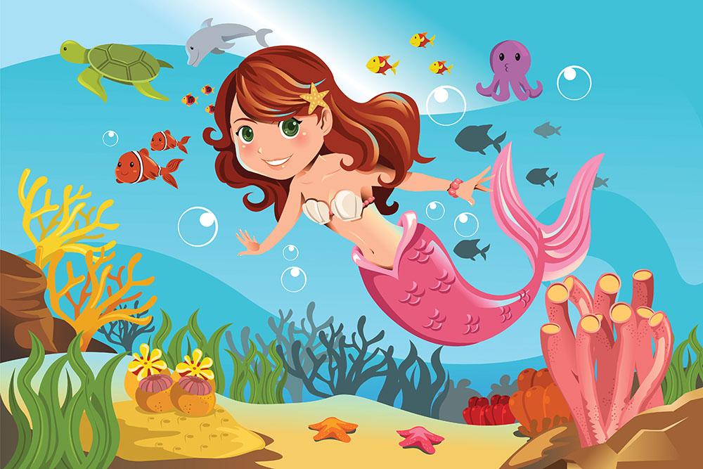 mermaid swimming underwater in the ocean Wall Mural Wallpaper - Canvas Art Rocks - 1