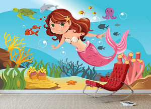 mermaid swimming underwater in the ocean Wall Mural Wallpaper - Canvas Art Rocks - 3