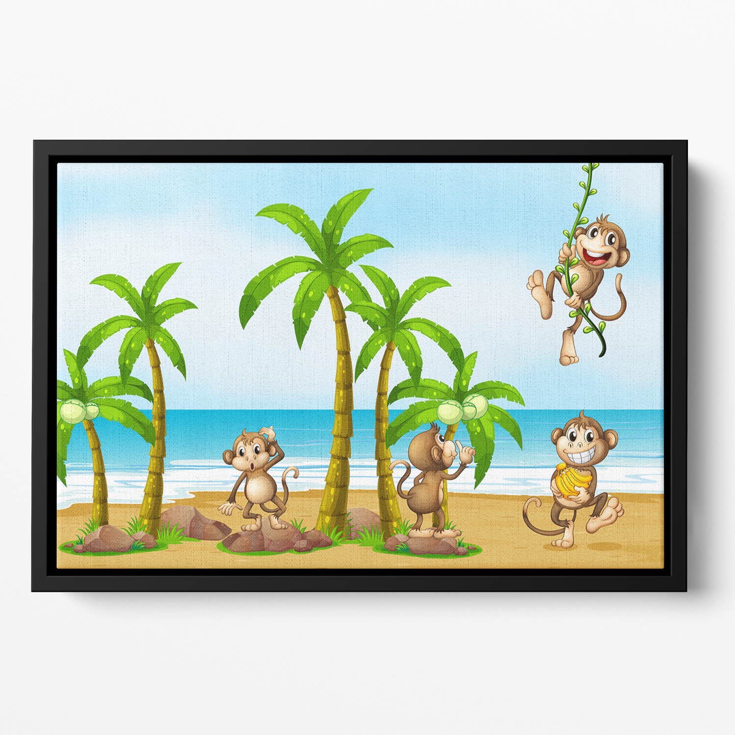 monkeys on the beach Floating Framed Canvas
