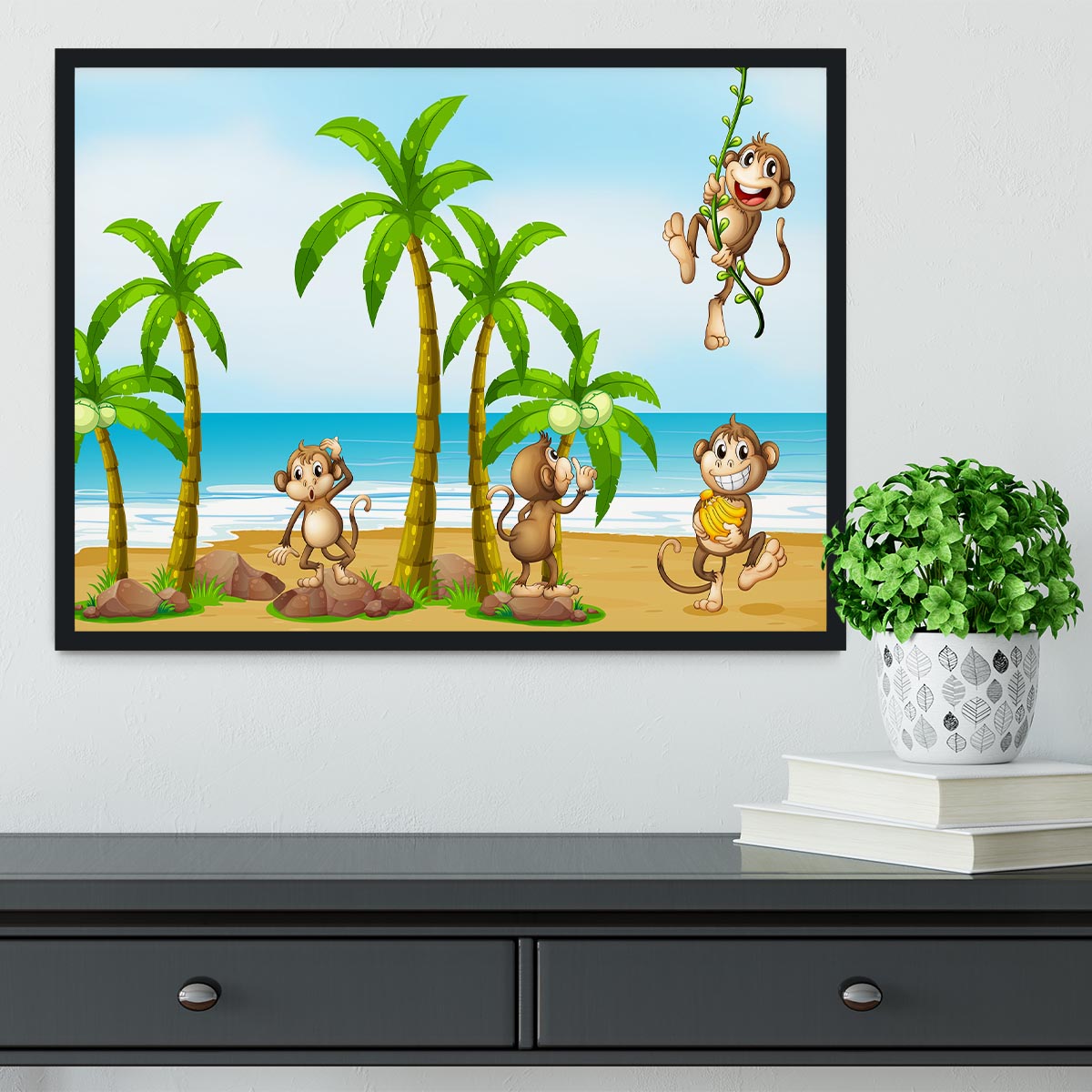 monkeys on the beach Framed Print - Canvas Art Rocks - 2