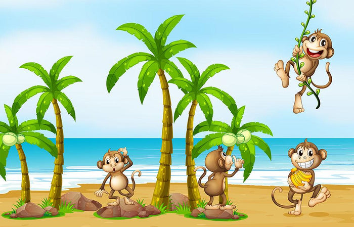 monkeys on the beach Wall Mural Wallpaper