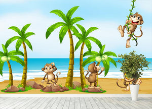monkeys on the beach Wall Mural Wallpaper - Canvas Art Rocks - 4
