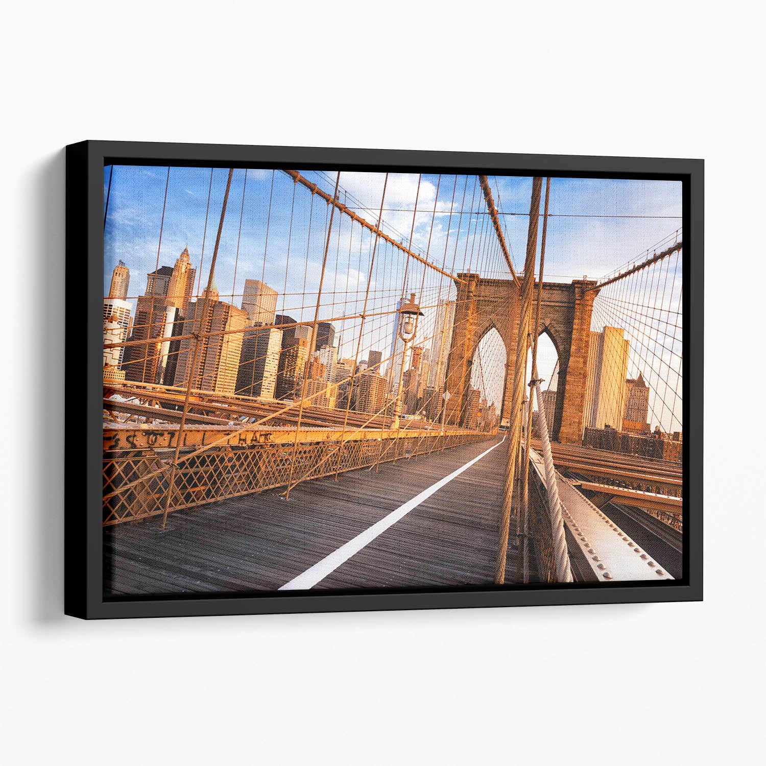 morning on the famous Brooklyn Bridge Floating Framed Canvas