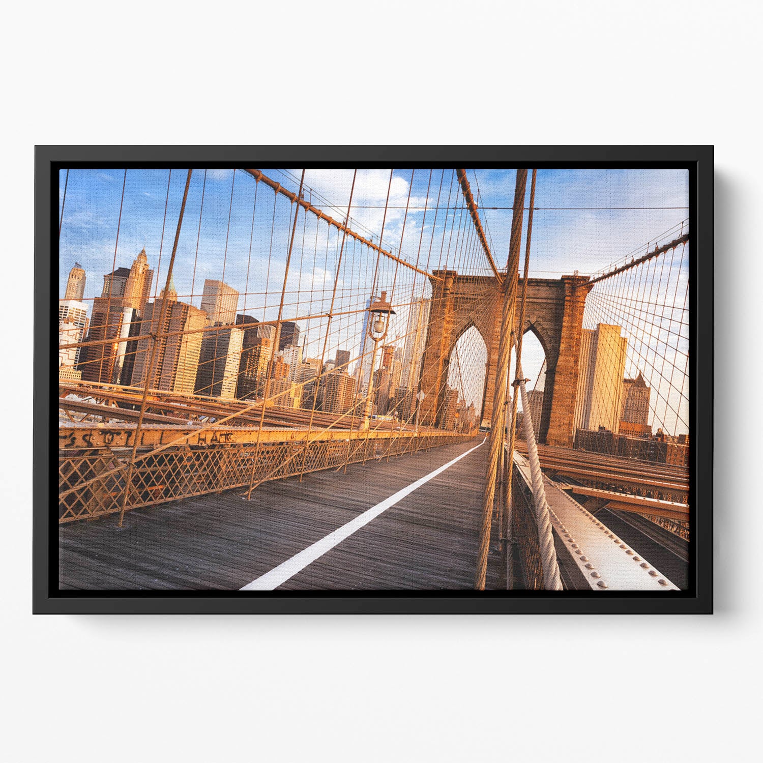 morning on the famous Brooklyn Bridge Floating Framed Canvas