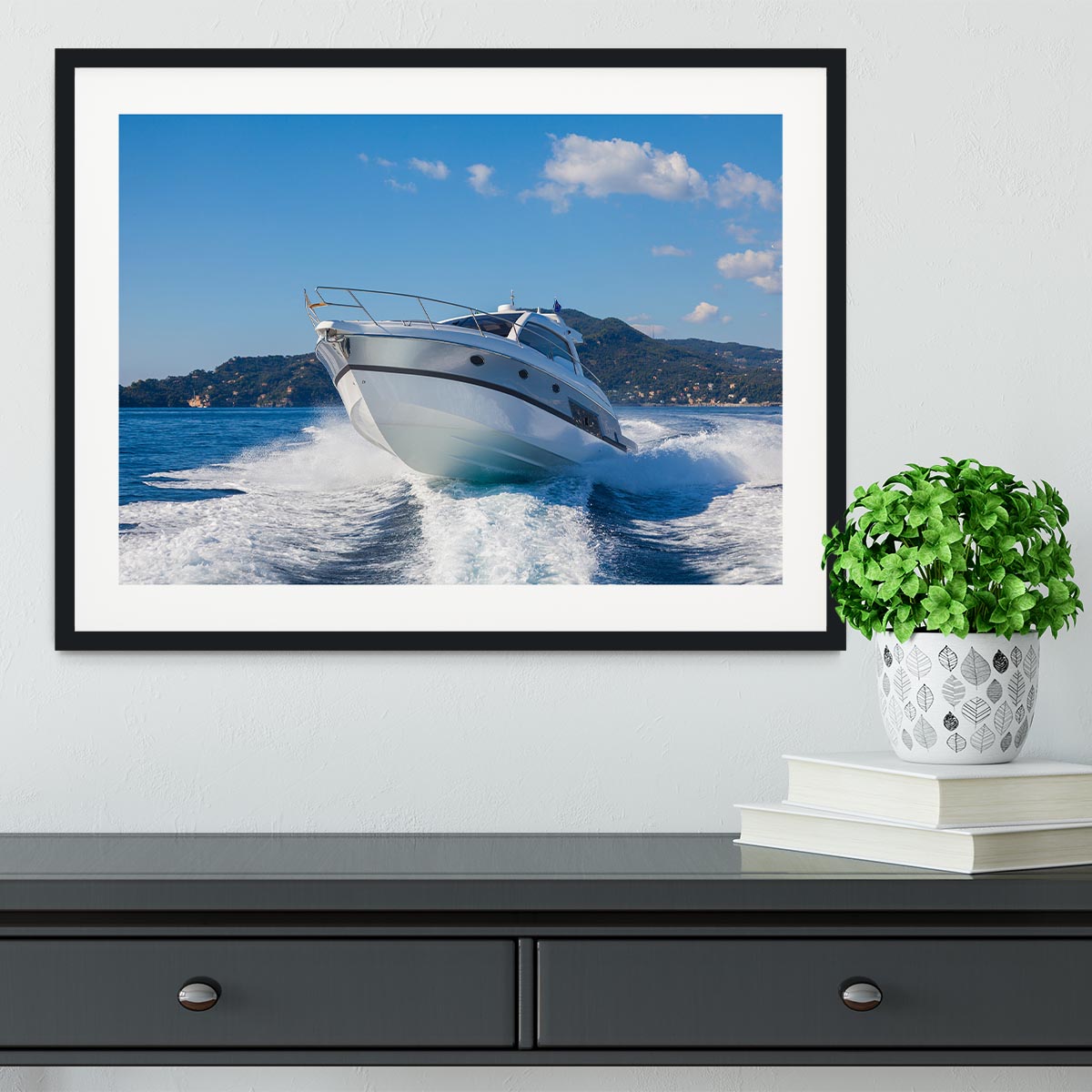 motor boat yachts Italy Framed Print - Canvas Art Rocks - 1