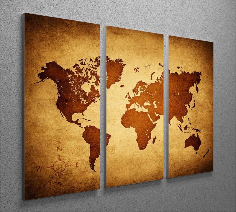 old map of the world 3 Split Panel Canvas Print - Canvas Art Rocks - 2