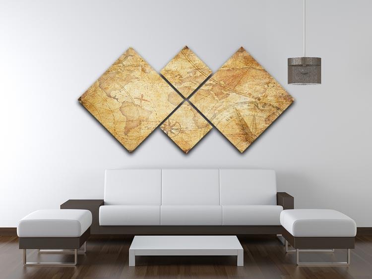 old nautical treasure map illustration 4 Square Multi Panel Canvas  - Canvas Art Rocks - 3