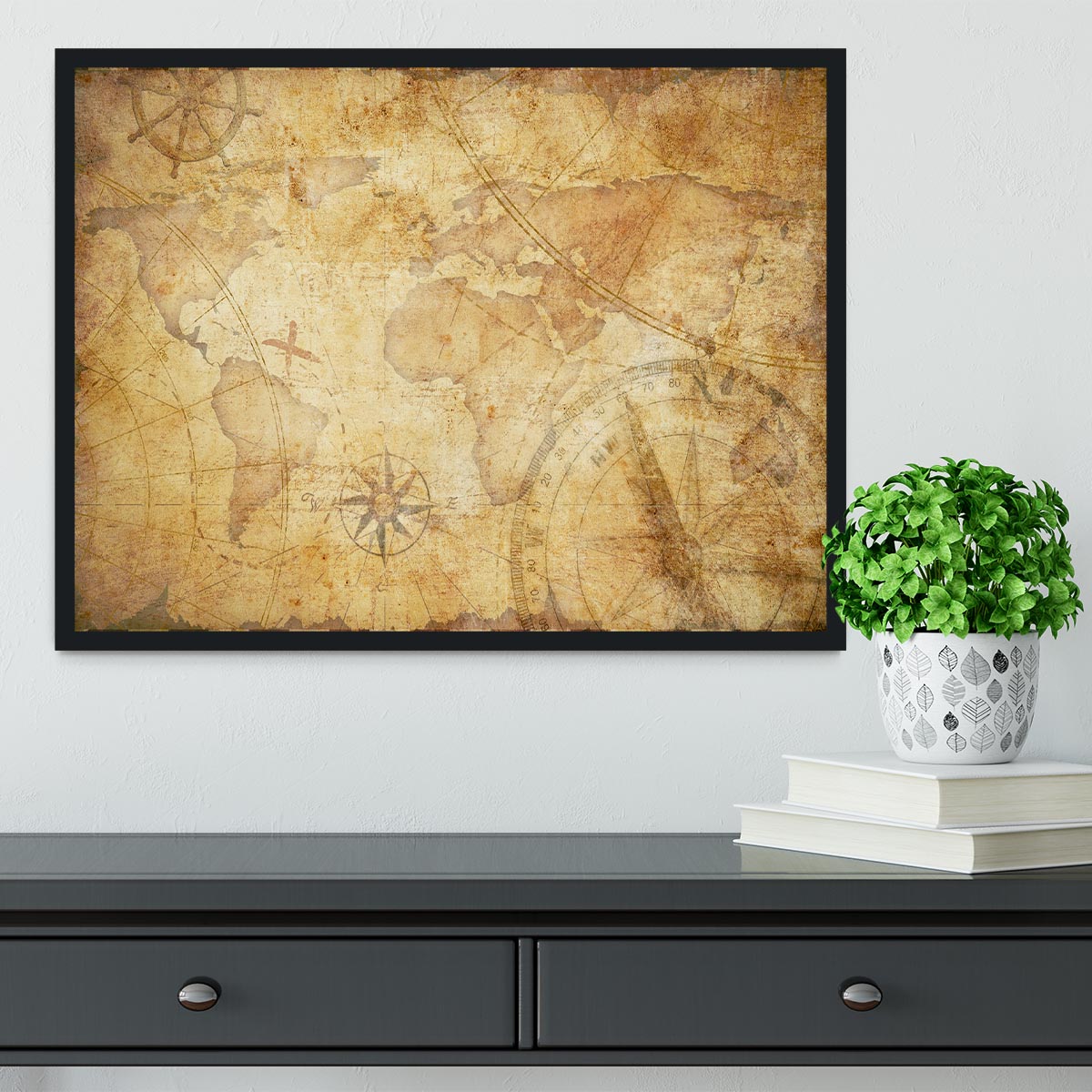 old nautical treasure map illustration Framed Print - Canvas Art Rocks - 2