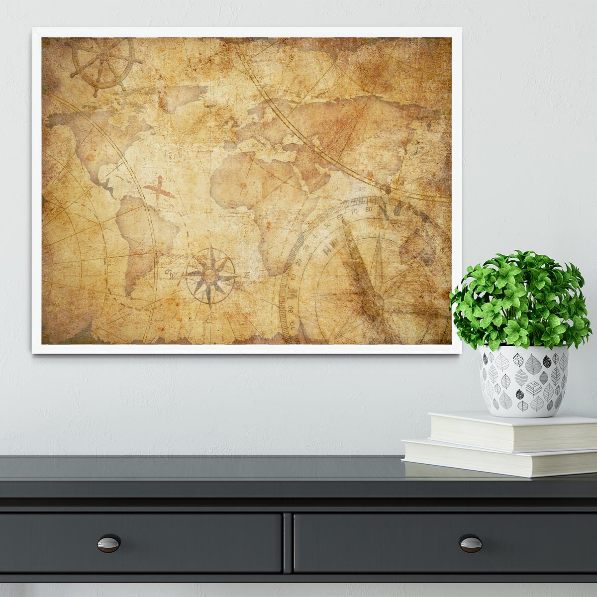 old nautical treasure map illustration Framed Print - Canvas Art Rocks -6