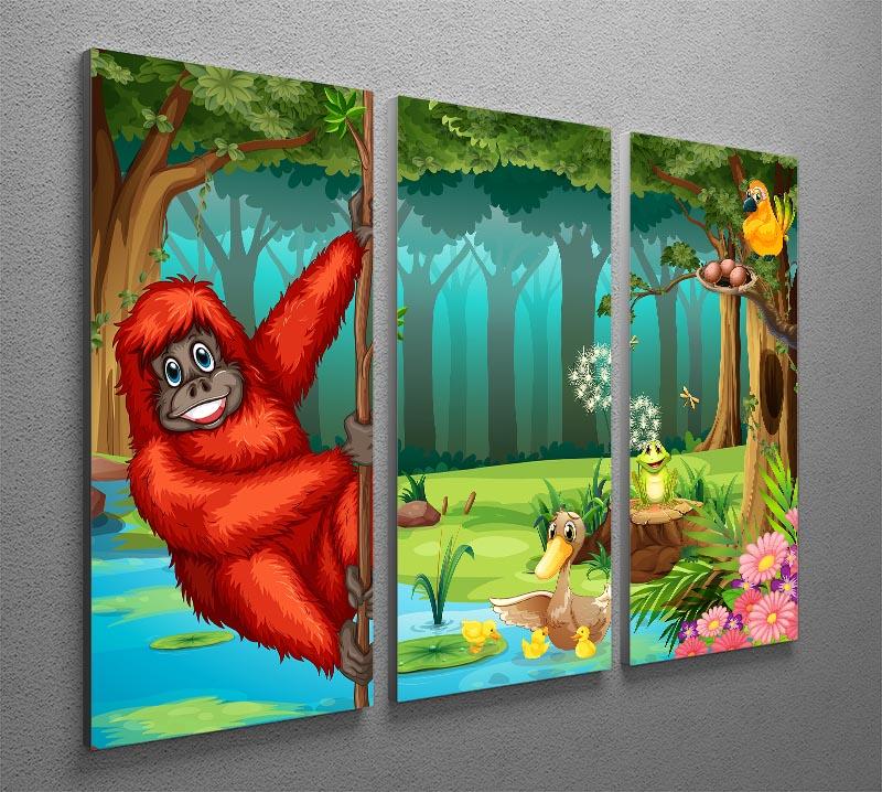 orangutan swinging in the jungle 3 Split Panel Canvas Print - Canvas Art Rocks - 2