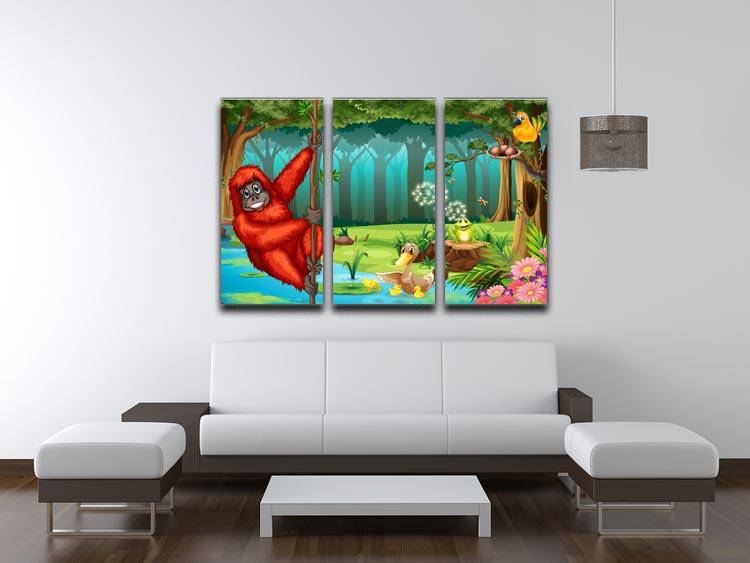 orangutan swinging in the jungle 3 Split Panel Canvas Print - Canvas Art Rocks - 3