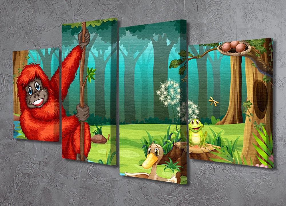 orangutan swinging in the jungle 4 Split Panel Canvas - Canvas Art Rocks - 2