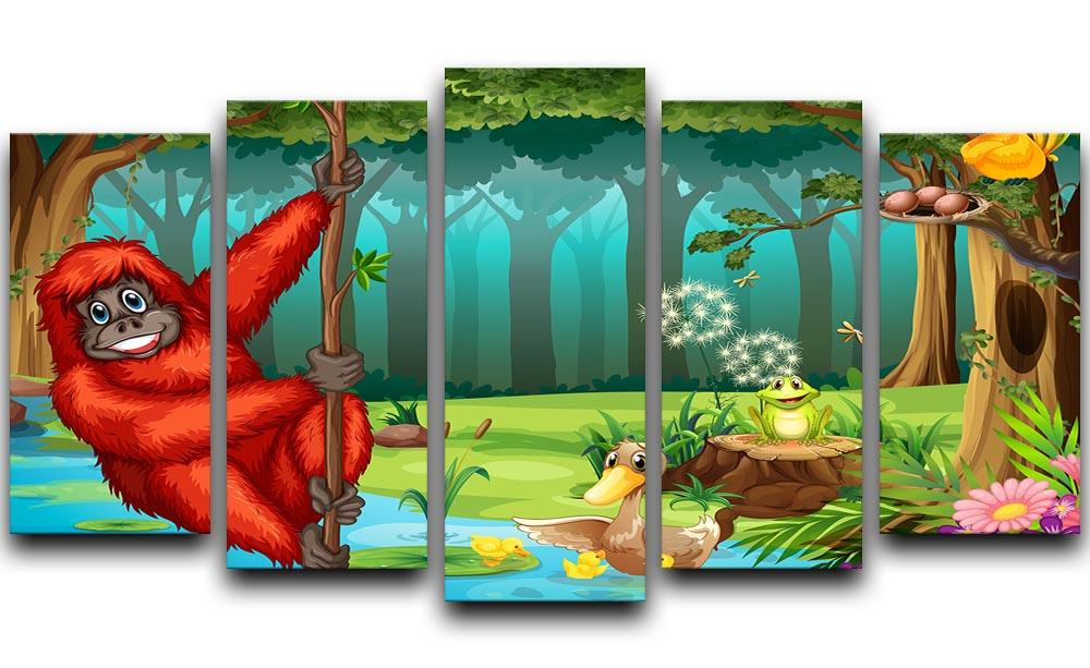 orangutan swinging in the jungle 5 Split Panel Canvas - Canvas Art Rocks - 1