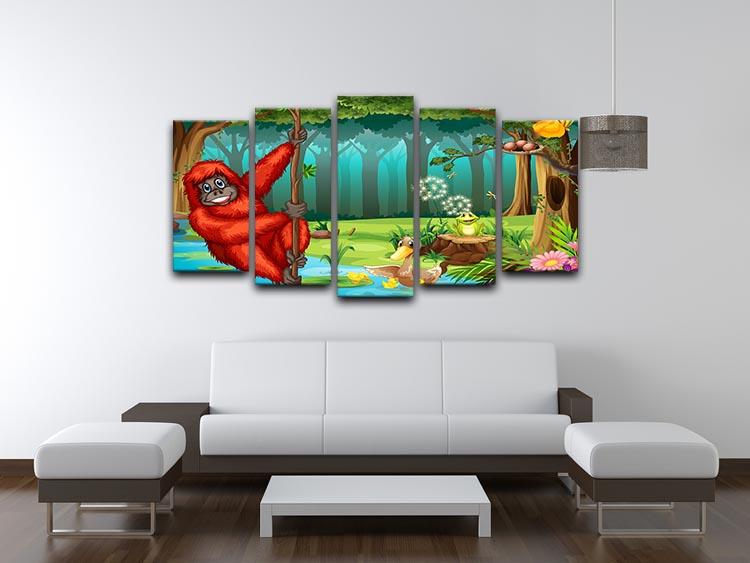 orangutan swinging in the jungle 5 Split Panel Canvas - Canvas Art Rocks - 3