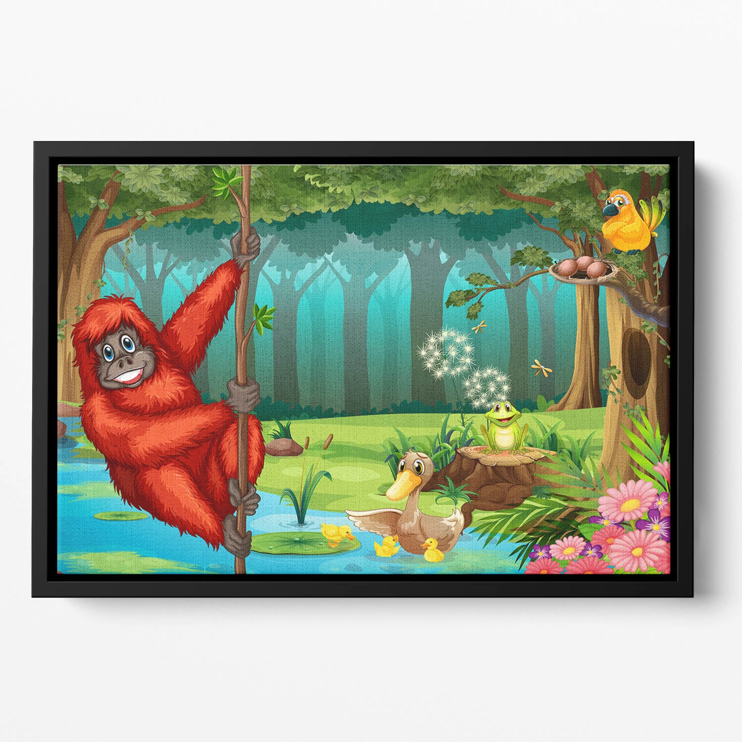 orangutan swinging in the jungle Floating Framed Canvas