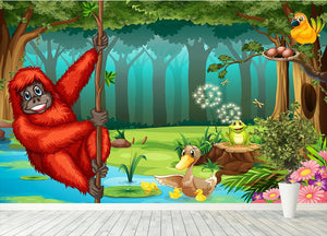 orangutan swinging in the jungle Wall Mural Wallpaper - Canvas Art Rocks - 4