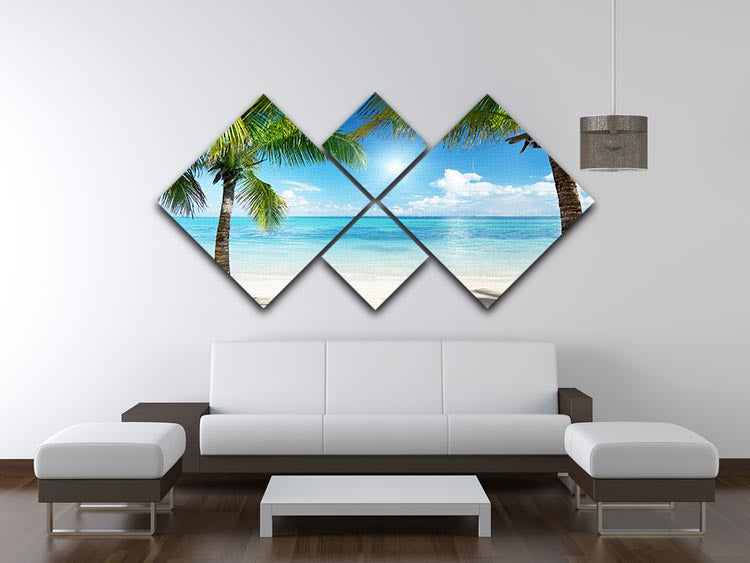 palms and beach 4 Square Multi Panel Canvas - Canvas Art Rocks - 3