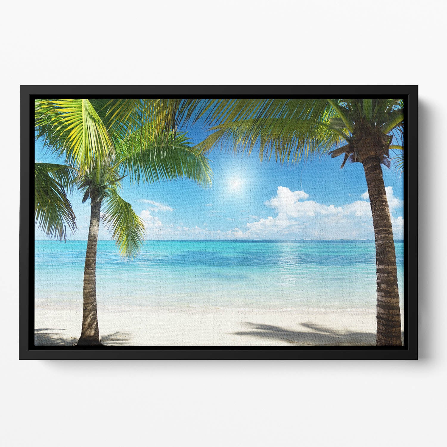 palms and beach Floating Framed Canvas