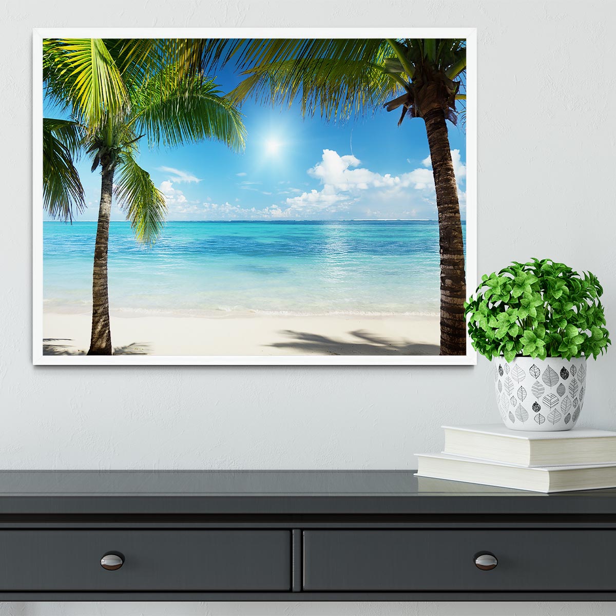 palms and beach Framed Print - Canvas Art Rocks -6