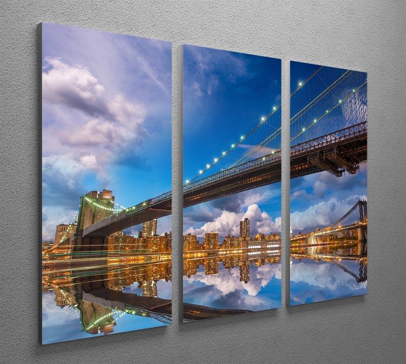 panoramic sunset with Brooklyn and Manhattan Bridge 3 Split Panel Canvas Print - Canvas Art Rocks - 2