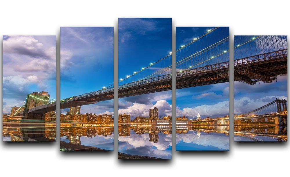 panoramic sunset with Brooklyn and Manhattan Bridge 5 Split Panel Canvas  - Canvas Art Rocks - 1