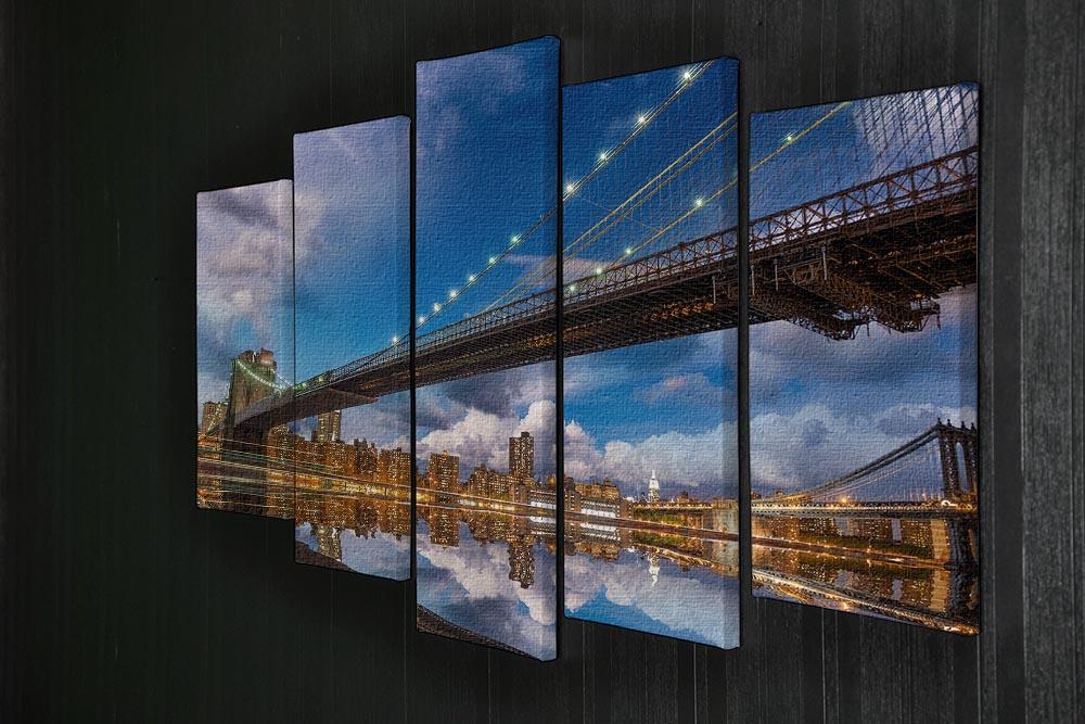 panoramic sunset with Brooklyn and Manhattan Bridge 5 Split Panel Canvas  - Canvas Art Rocks - 2