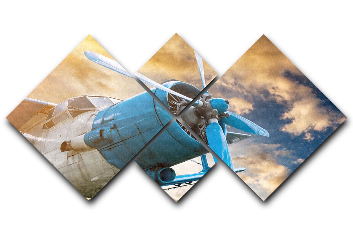 plane with propeller 4 Square Multi Panel Canvas  - Canvas Art Rocks - 1