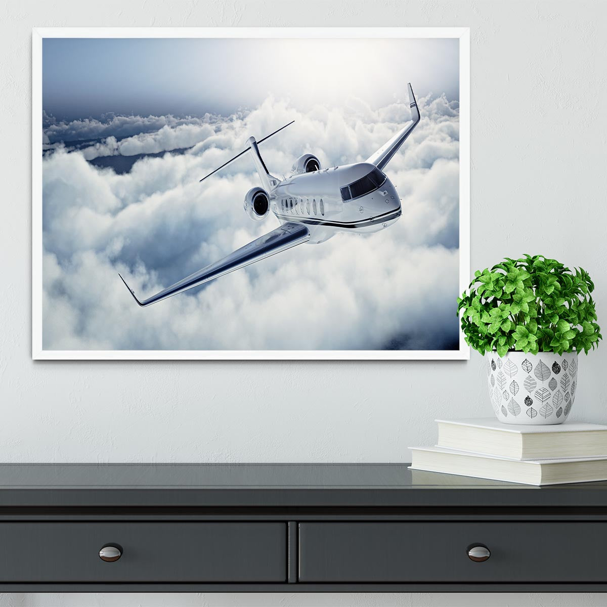 private jet flying over the earth Framed Print - Canvas Art Rocks -6