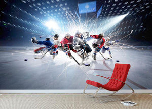 professional hockey players in action Wall Mural Wallpaper - Canvas Art Rocks - 2